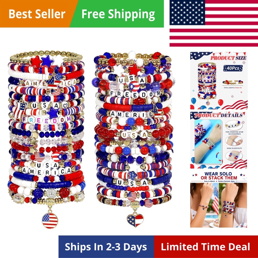 40 Pcs Bracelets for Women Stretch Stackable Elastic Layering Friendship Brac...