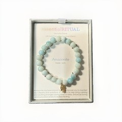Essential Ritual Amazonite Gen Stone Bracelet, Hamsa Charm 18K Gold Plated Ster