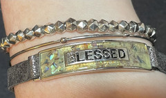 💠Set 3 Fashion Bracelets BLESSED (adjusts) Pewter & Silver-tone New FREE SHIP