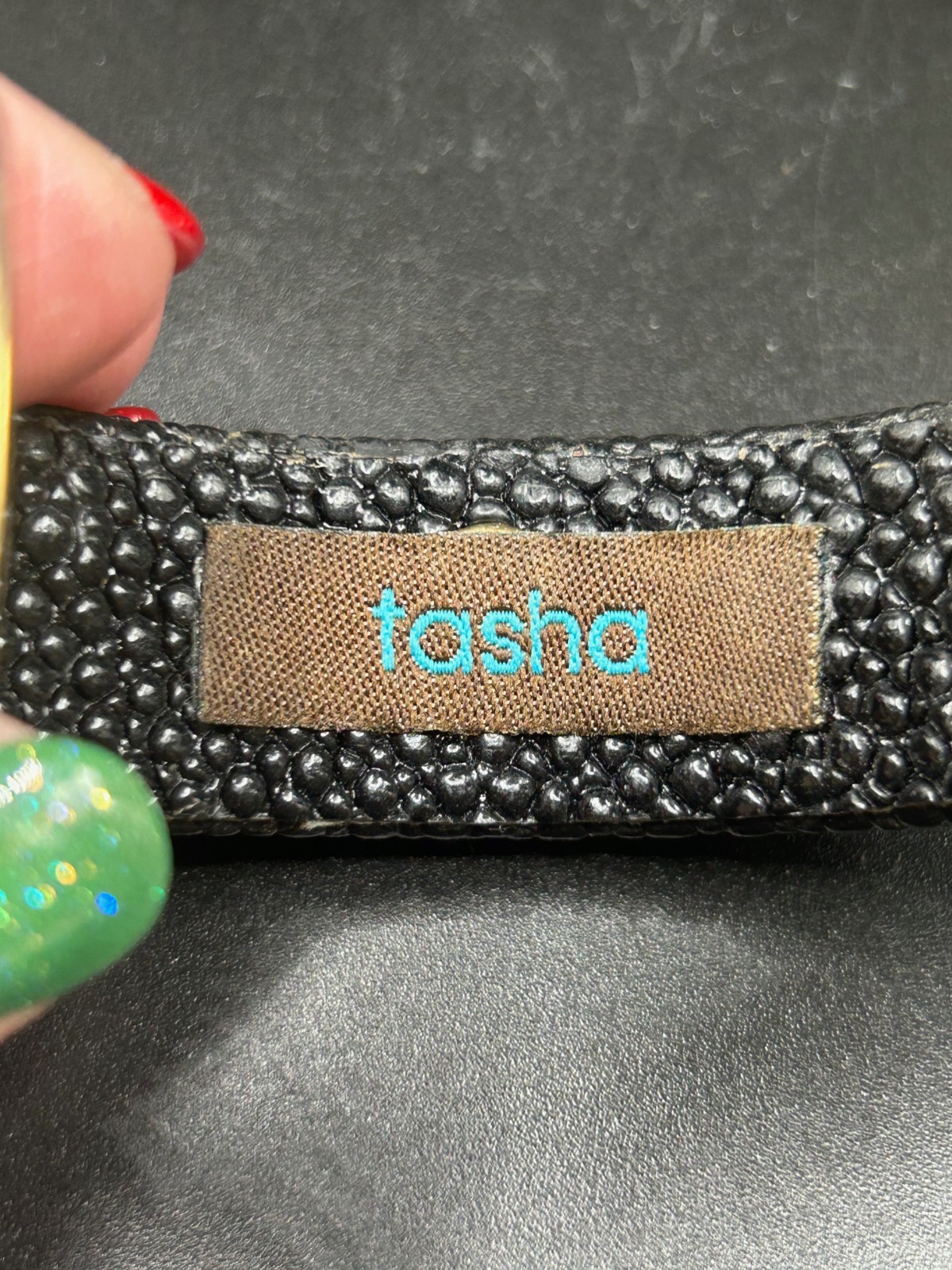 TASHA BLACK CUFF BRACELET WITH SILVERTONE RHINESTONE SNAKE - MARKED AS SHOWN gallery