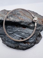 Pandora 925 Sterling Silver MOMENTS Mesh Bracelet Woven Popcorn Style w Clasp
