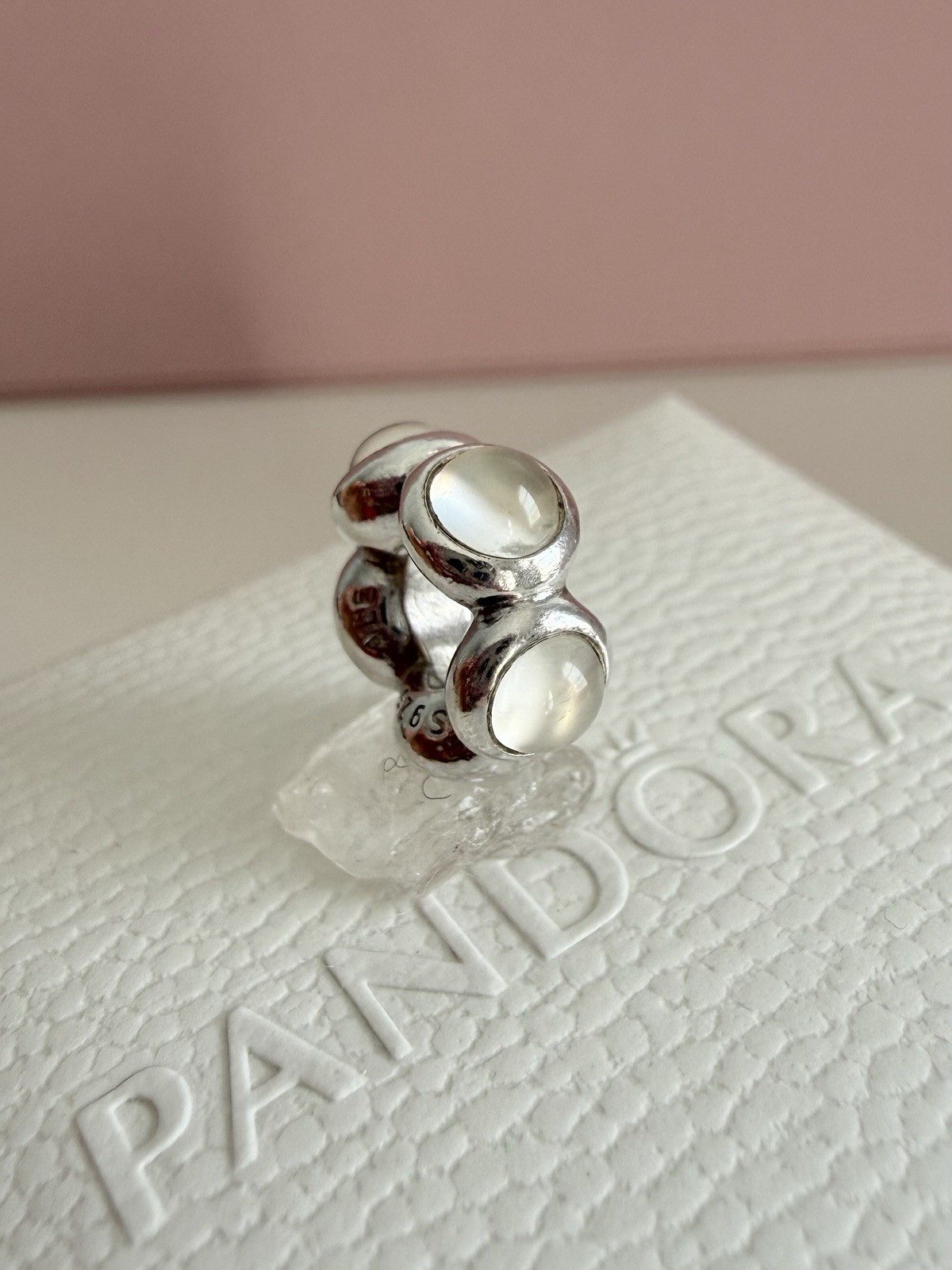 PANDORA Silver Seaside Moonstone CABOCHON Spacer #790538MS Authentic Retired gallery