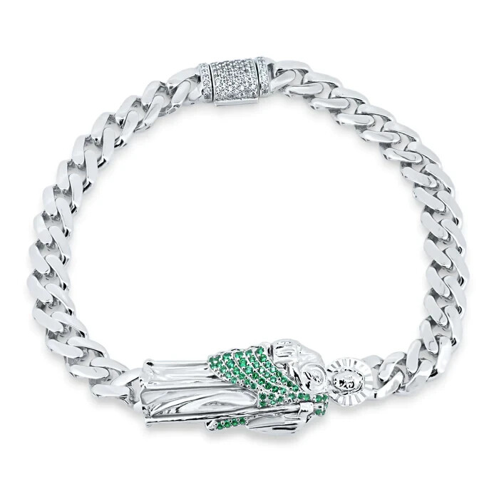 sterling Silver 925 St Jude Green CZ Cuban 6.5mm Bracelet gallery