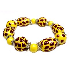 Animal Print Bracelet Giraffe Yellow Brown Beaded Stretch Bracelet for Women