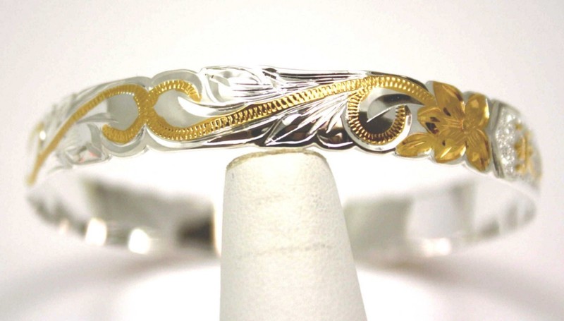 SILVER 925 HAWAIIAN BANGLE BRACELET SCROLL RAISED KUUIPO CUT OUT EDGE 8MM 2T gallery