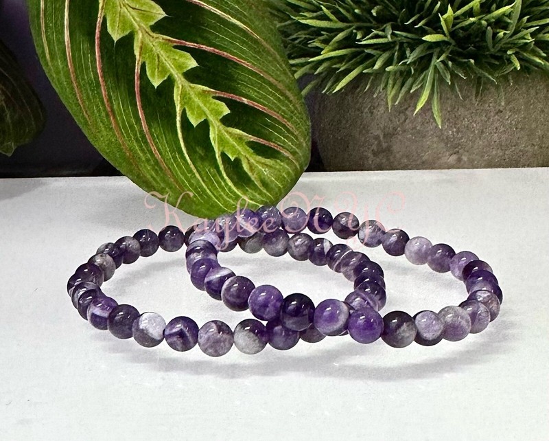 Wholesale 6 Pcs Natural Dream Chevron Amethyst 6mm 7.5” Crystal Stretch Bracelet gallery