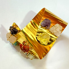 Handmade Raw Multi Stone Open Cuff Bracelet Statement Jewelry