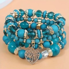 NEW 4 piece Boho Beaded Bracelets. Elastic and Stackable Jewelry, TREE OF LIFE.