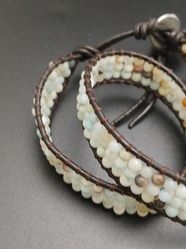 LULU DHARMA brown leather cord 3 rows multi color gemstone beads wrap bracelet gallery