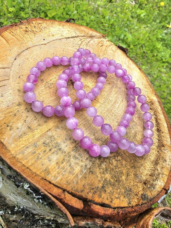 Genuine Natural Kunzite Beaded Wrap Bracelet - Translucent Pink Lilac Crystal gallery