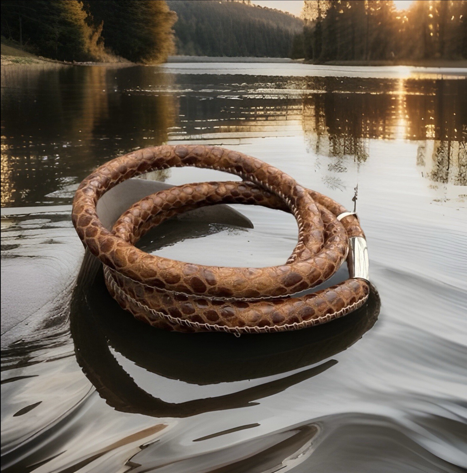 Brighton bracelet Triple Woodstock Brown Python Skin Type Leather NWT gallery