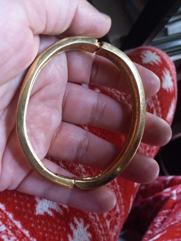 Gold Tone Hinged Bangle Bracelet With Rhinestones gallery