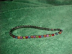 Vintage! Blue/Red/Green/Orange/Pink Rhinestones Stretch Bracelet