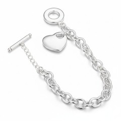 Women’s Heart 7.5 Inch Silver Plated Bracelet with Toggle Closure S4737