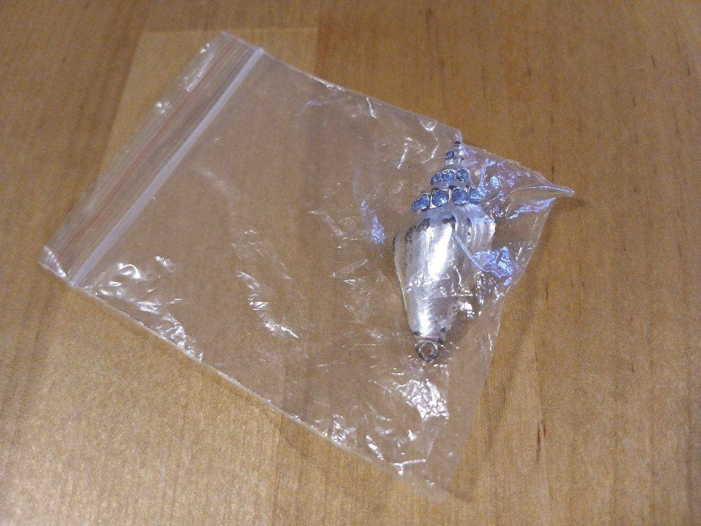 Seashell Charm Distressed Silver Light Blue Rhinestone Pendant 1.5 Inch Beach gallery