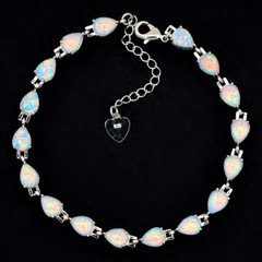 Vikoly Hawaii Beach White Water Drop 925 Sterling Sliver Fire Opal Bracelet 18cm