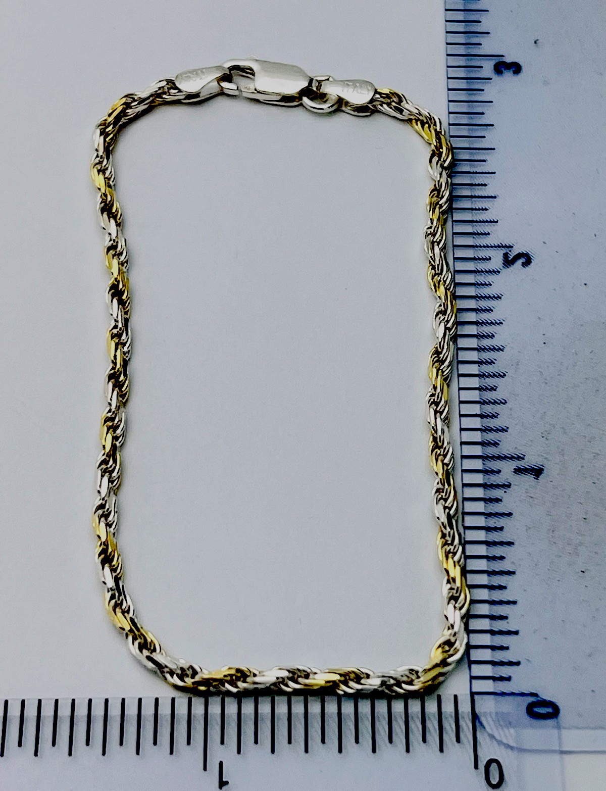 DaneCraft 24KT Gold Over 925 Sterling Silver 2 Tone 5.1g Solid Rope Bracelet 8” gallery