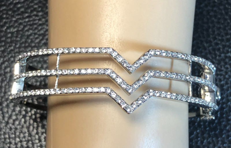 Silver Crystal Rhinestone Bangle Bracelet Chevron Wide Statement NORDSTROM 8001 gallery