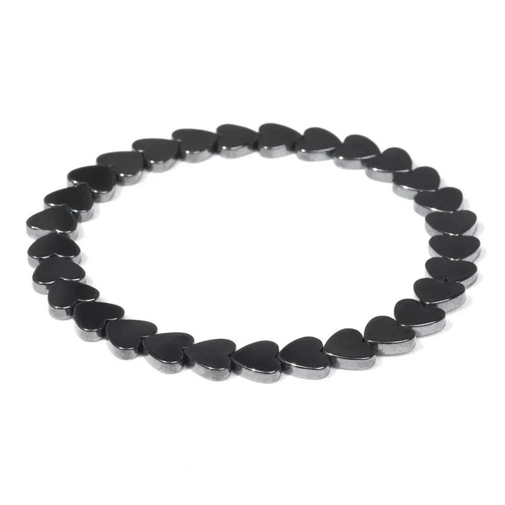 Stretch Bracelet Hematite Heart Black Agate Vintage Beaded 7.48 in T140