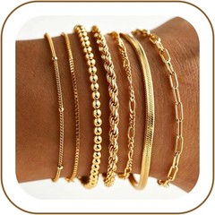 7PCS Gold Bracelets for Women – 14K Real Gold Plated Beaded Bracelets S