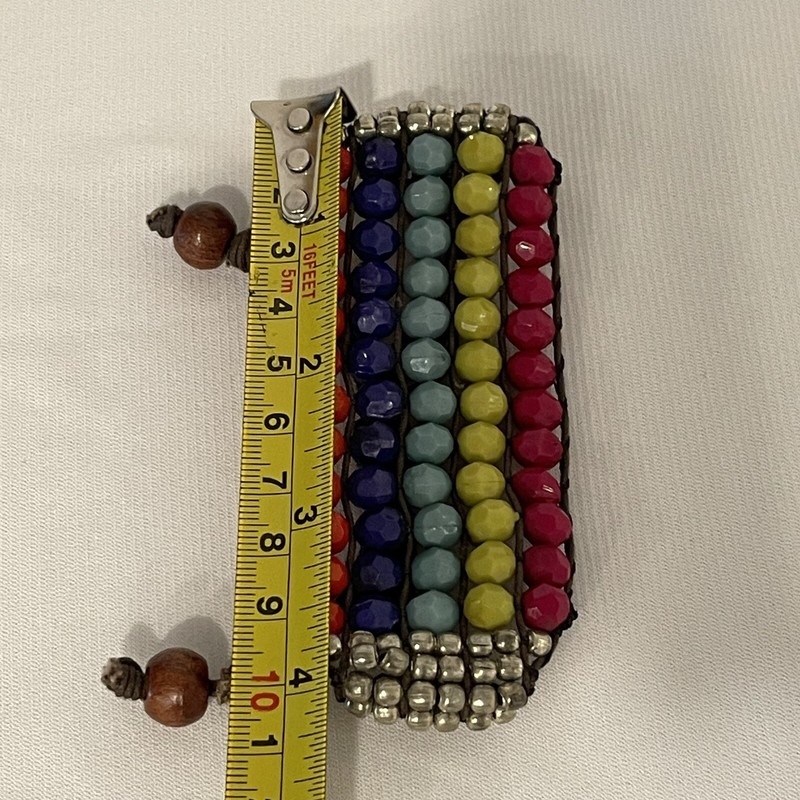 wide beaded bracelet pull tie drawstring 5 Row Orange Silver Red Blue Green gallery