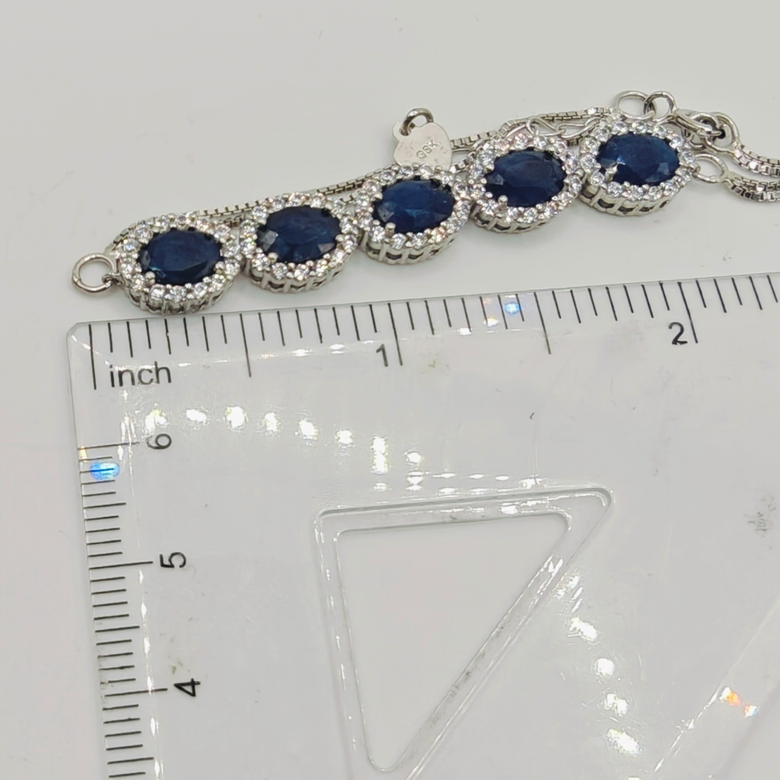 Gem Stone King 925 Silver Lab Grown Sapphire Swarovski Zirconia Halo Bracelet gallery