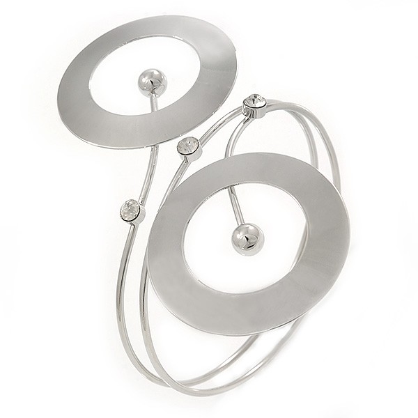 Open Cut Circle, Crystal Armlet Bracelet In Silver Tone/ Contemporary - 27cm L