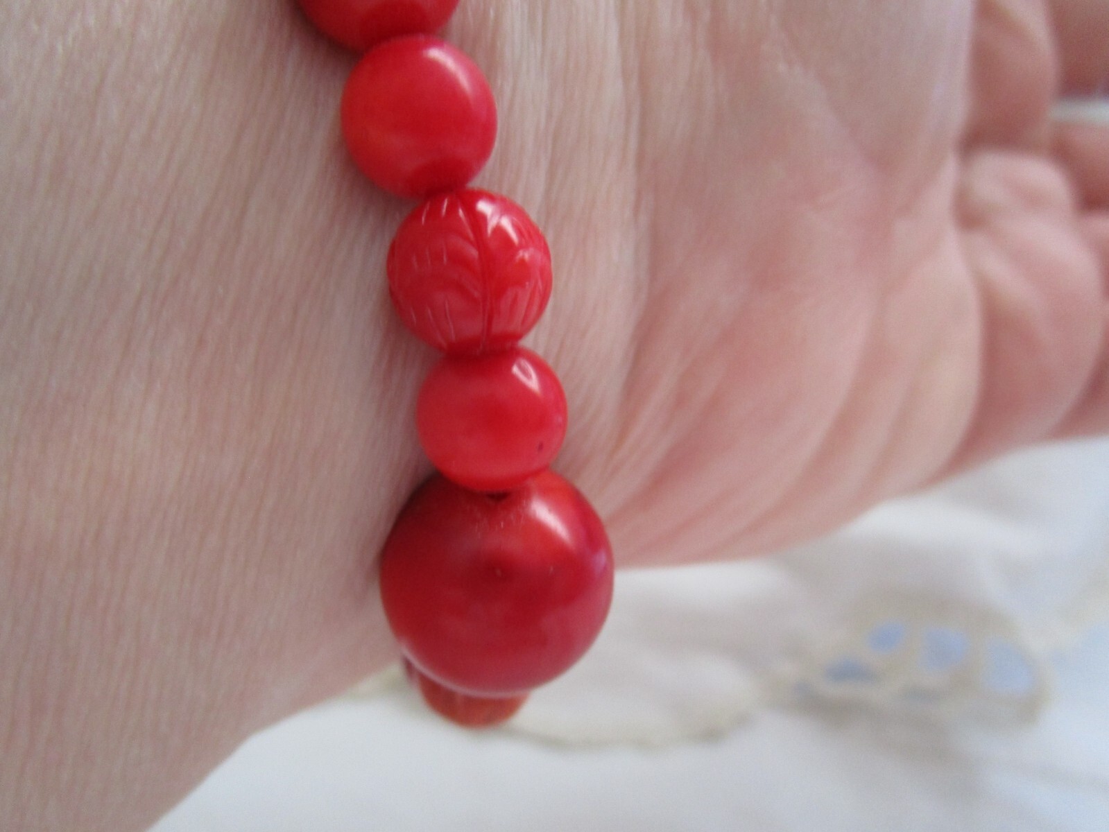 Red Coral, plastic bead reds, stretch bracelet. 7 1/2 to 8 inch SPT22-3 gallery