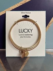 Silver Plated “Lucky” Bracelet – Bangel – Tri-Tone Metal Silver, Gold, Rose Gold