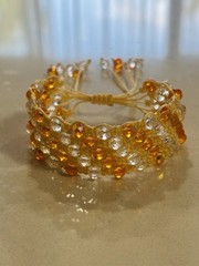 Handmade Wide Macrame Bracelet – 5-Row Orange & Clear Crystal Beads