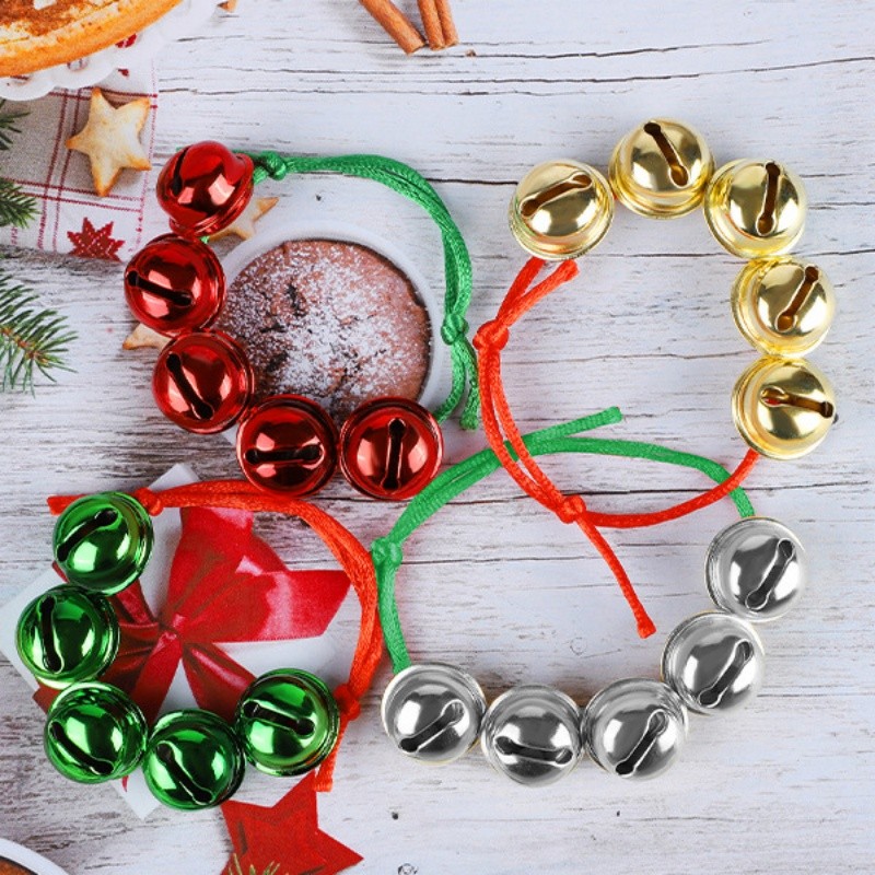 24 Pcs of Festive Christmas Gold, Silver, Green, Red Bell Hand-woven Bracelets gallery