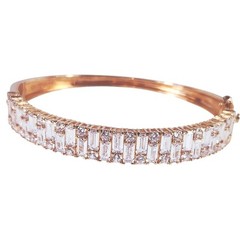 Ross Simons 18k Rose Gold On Sterling Silver CZ Baguette Bangle 7.5″ Bracelet