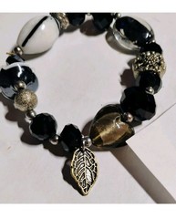 Black & White Elegant Art Glass & Heart Shape Dichroic Foil Glass Bead…