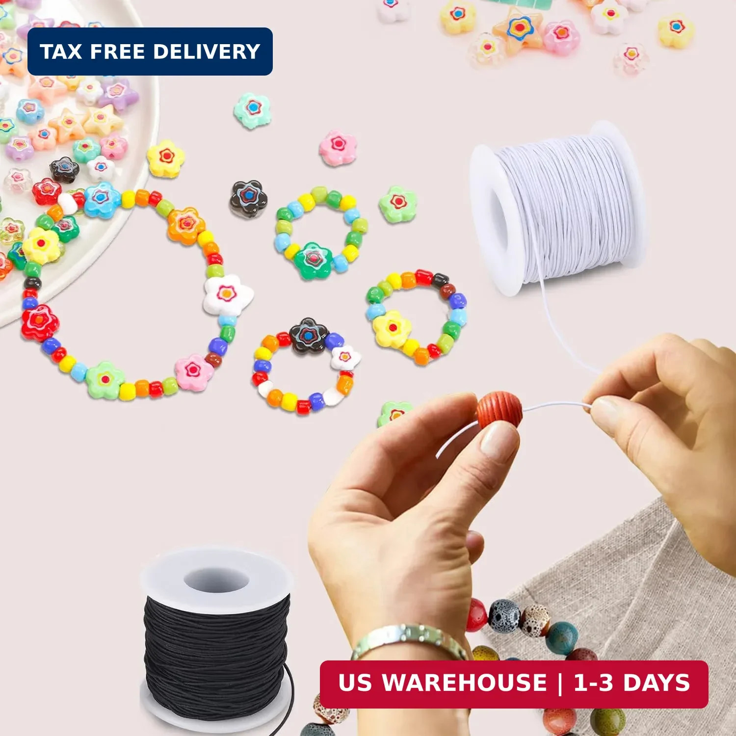 Elastic String for Bracelets, 4 Rolls Black and White String for Bracelet Making gallery