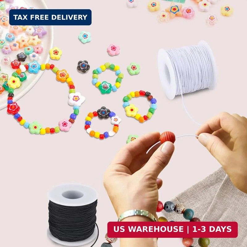 Elastic String for Bracelets, 4 Rolls Black and White String for Bracelet Making gallery