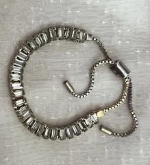 Vintage Silver Tone baguette-cut rhinestones tennis bracelet, sliding clasp