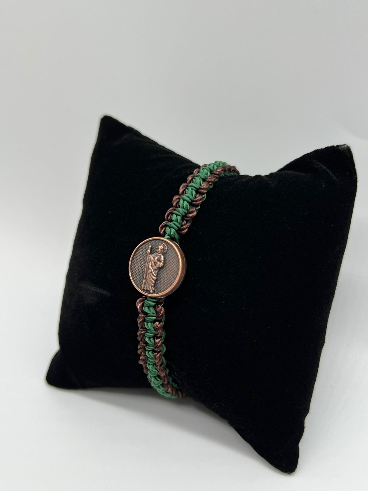 Green and Brown Thread Bracelet with Saint Jude Medal gallery