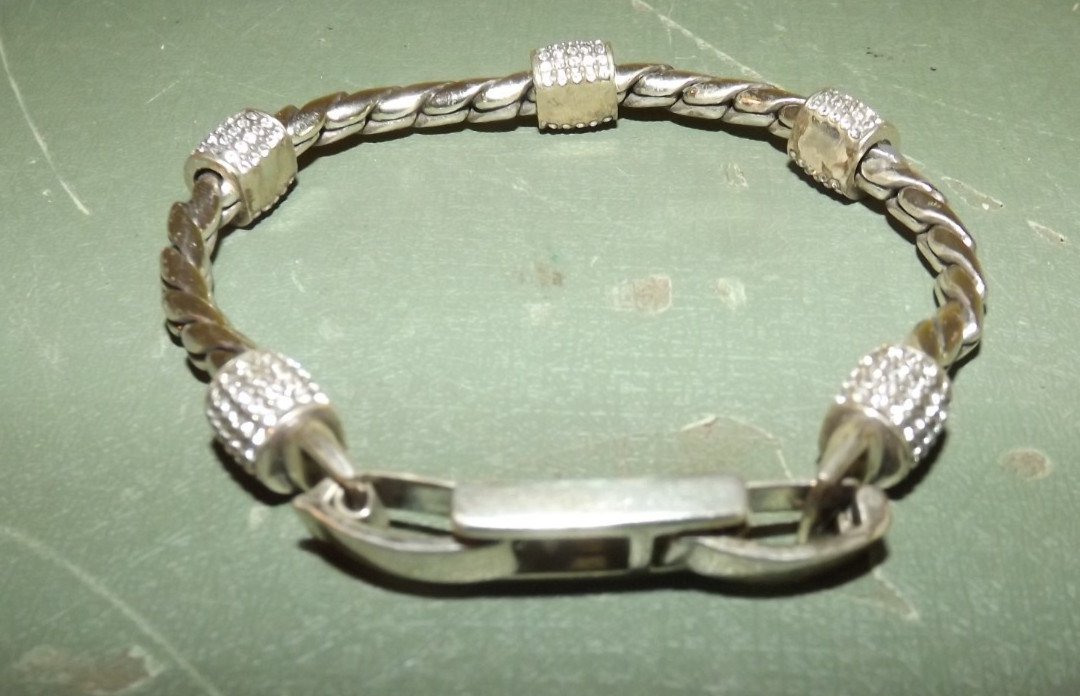 Brighton Silver Tone Meridian Bracelet Twisted Rope, Crystals Extra Clasp 8.5"L gallery