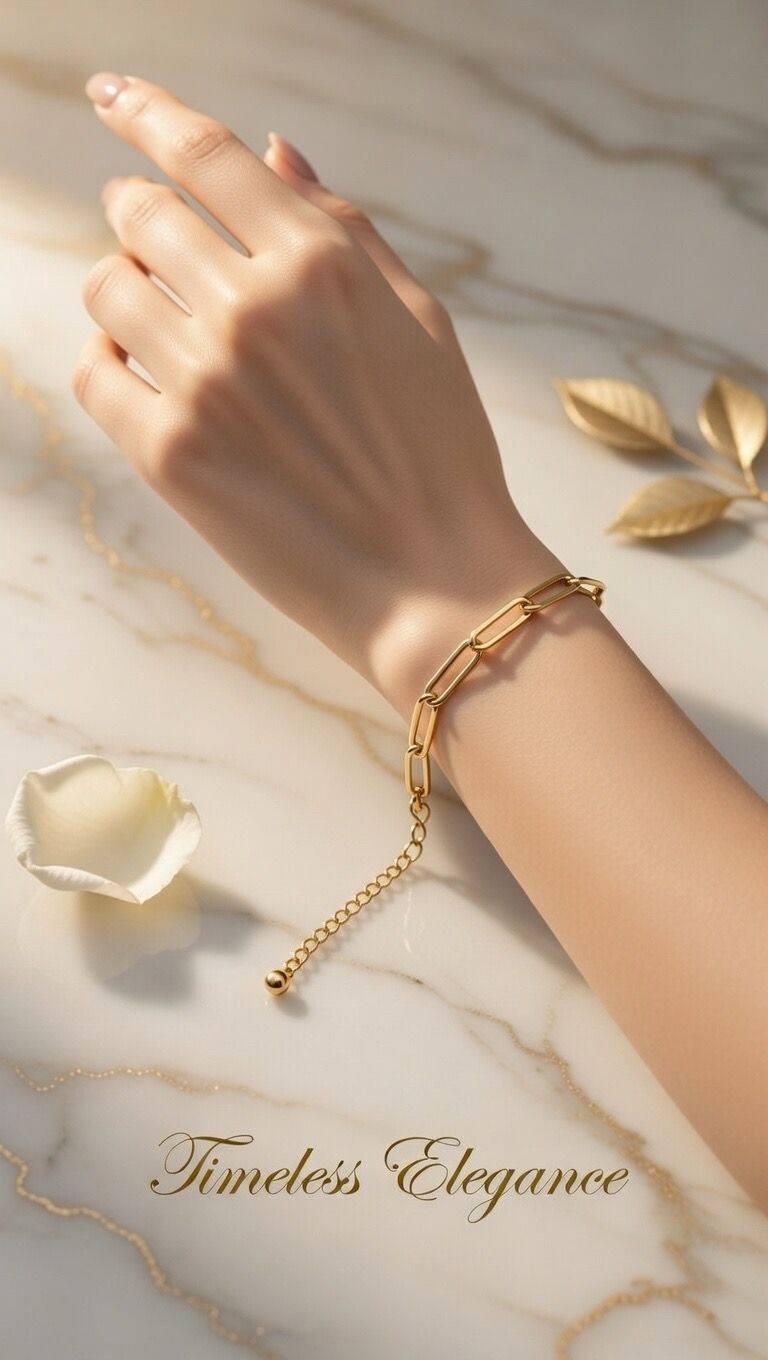 Elegant Gold Paperclip Link Chain Bracelet for Women Adjustable Chunky Luxury gallery