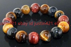 Natural 6/8/10/12/14mm Yellow Red Round Tiger’s Eye Gemstone Bracelet 7-9” AAA