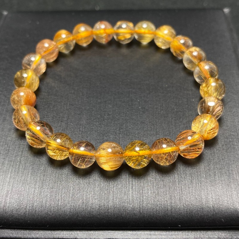 7.7mm Natural Copper Rutilated Quartz Stretch Crystal Beads Bracelet B51 gallery
