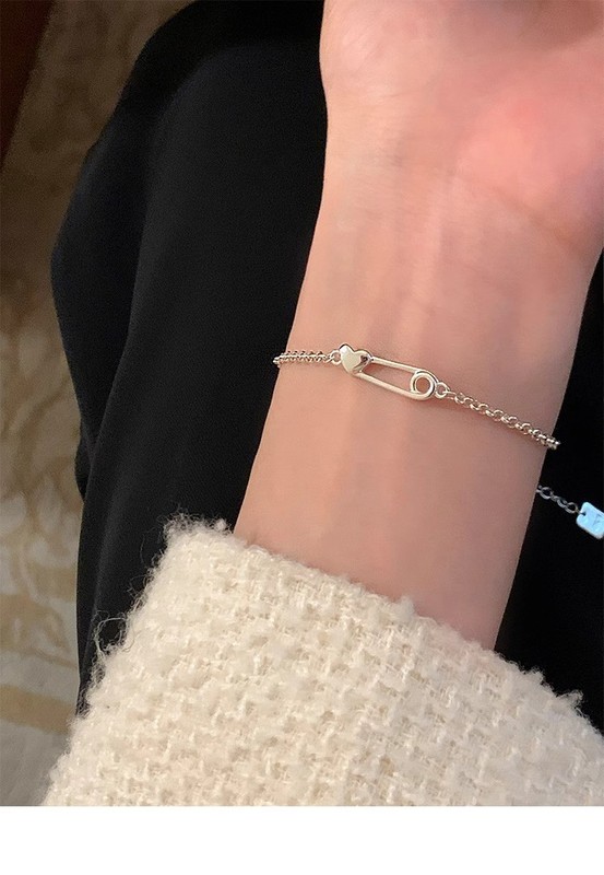 Real 925 Sterling Silver Bracelets Niche Heart-Shaped Paperclip Stylish gallery