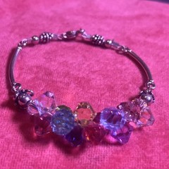 Silver Multi-color Crystal Bracelet With Heart Clasp