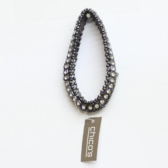 Chico’s Elastic Stretch Interlocked Beaded Bracelet Black / Silver
