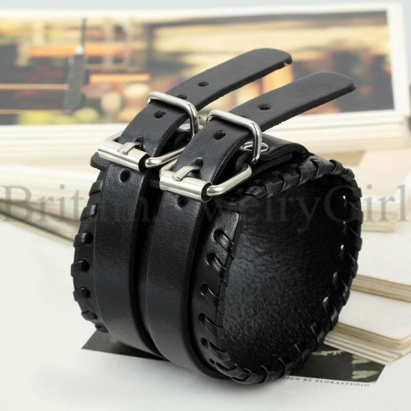 Mens Womens Black Brown Punk Wide Leather Adjustable Bracelet Wristband*55MM gallery