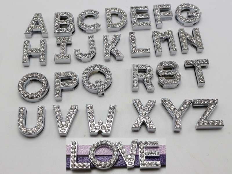 5 Pcs Silver Larger Alloy Rhinestone Letter "A-Z" Slide Charm Fit 18mm Wristband gallery