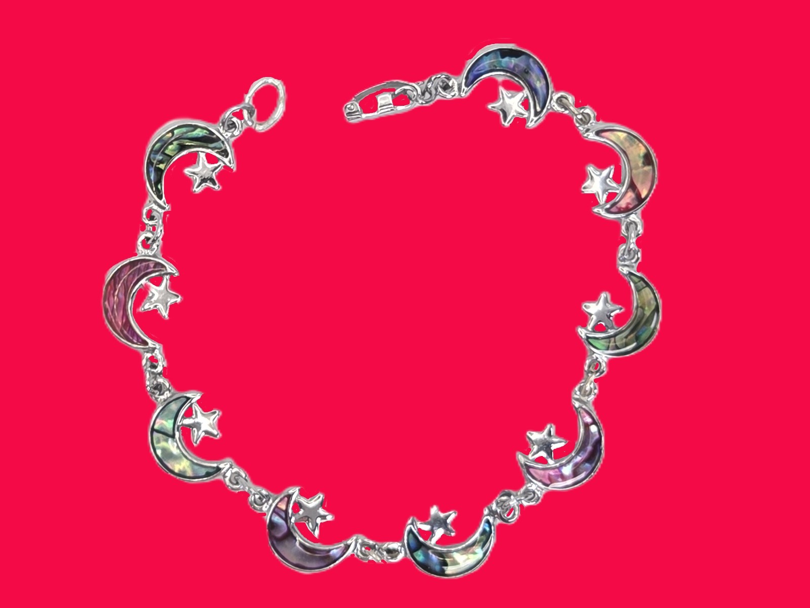 Multicolored Paua Shell Inlay (Simulated) Crescent and Star Bracelet gallery