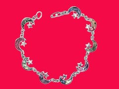 Multicolored Paua Shell Inlay (Simulated) Crescent and Star Bracelet