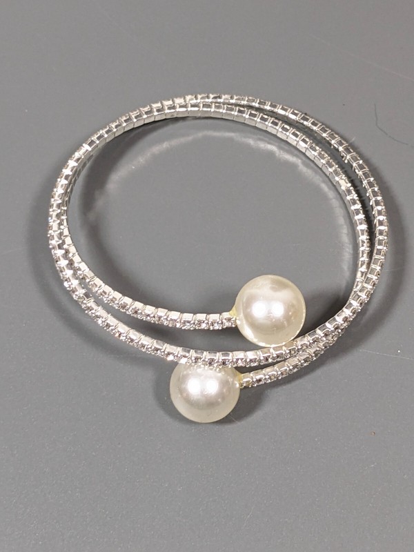 Coastal Bridal Rhinestone Tennis Wrap Bracelet Faux Pearl 7 inch gallery