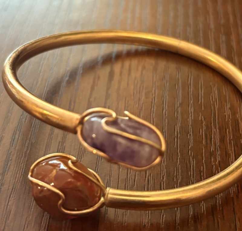 Cuff Bangle Bracelet Gold filled bypass caged Stones 7.25” gallery